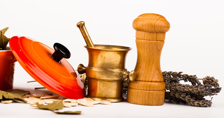 various spices equipment  isolated on white