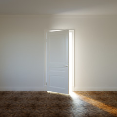 Sunlight on Classic Parquet in New Room with Plaster White Wall