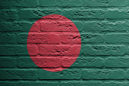 Brick wall with a painting of a flag, Bangladesh