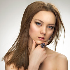 Closeup fashion portrait of young beautiful woman - 49913041