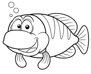 Photo sur Plexiglas Bricolage illustration de poisson de dessin animé - livre de coloriage