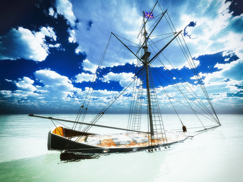 Sunken old pirate frigate