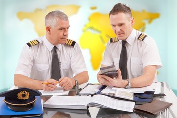 Airline pilots filling in papers in ARO