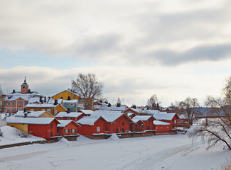 Finland. Old Porvoo in winter. Cloudy day