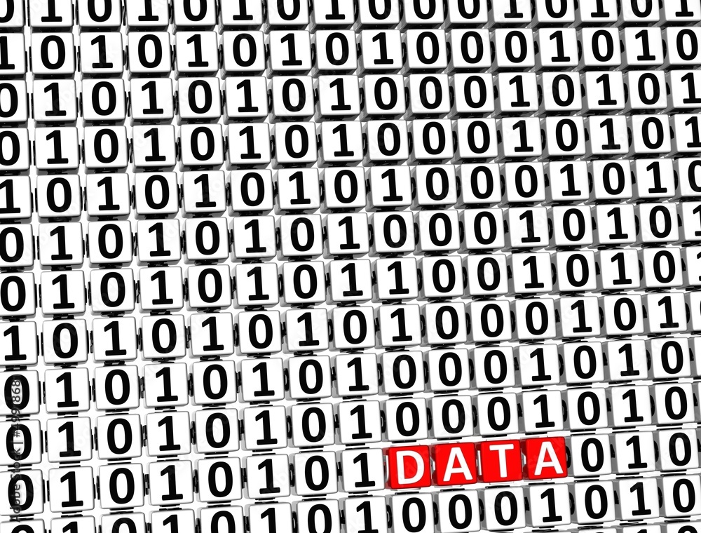 Aufkleber 3d word data inside zero one blocks