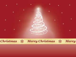 red background with Christmas tree and congratulation ribbon