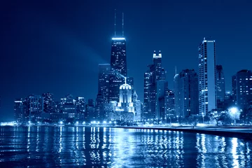 Fotobehang Chicago Skyline bij Nacht © maksymowicz