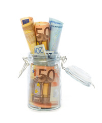 Banknotes in opened jar