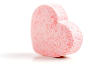 Sweet hearts shaped pink Sugar Pill. Soft Focus.