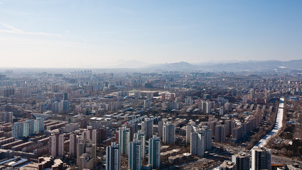 Fototapeta na wymiar airview panorama Pekinie, Chiny