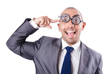 Nerd funny businessman on white