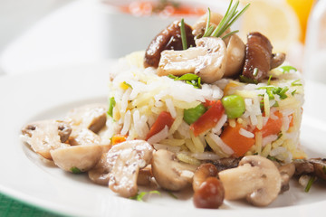 Risotto with vegetables and mushrooms