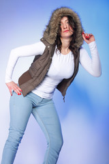 plus size model in hoot and casual clothes