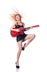 Fototapeta premium Woman playing guitar isolated on the white