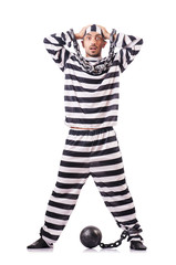 Convict criminal in striped uniform