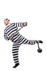 Convict criminal in striped uniform