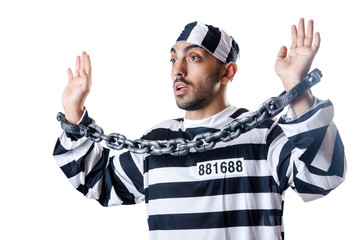 Convict criminal in striped uniform