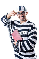 Convict criminal in striped uniform