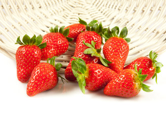 Strawberries with leaves. Isolated on a white background.