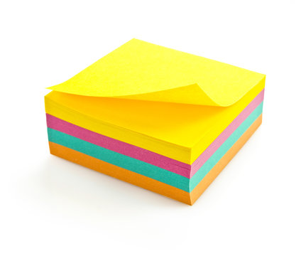 four color block of post-it notes with clipping path