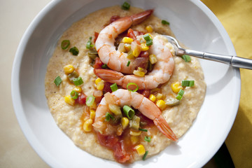 shrimp and grits with sauteed vegetables