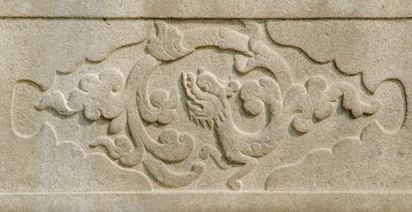 Chinese stone dragon relief