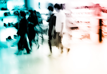 shopping people crowd at marketplace shoe shop