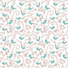 Seamless pattern.Birds and flowers