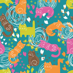 Cute funny seamless pattern with cats - 49934856