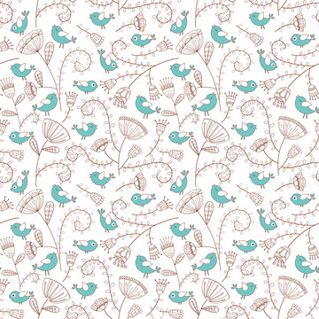 Fototapeta Seamless pattern.Birds and flowers