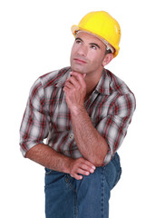 Tradesman with a dreamy look on his face