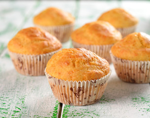 Corn muffins on a white table