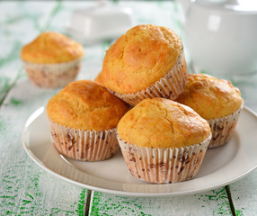 Corn muffins on a white table