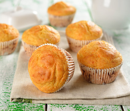 Corn muffins on a white table