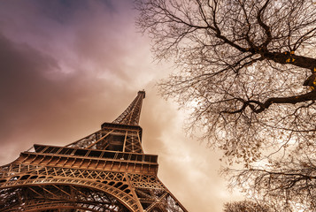 Magnificence of Eiffel Tower, view of powerful landmark structur
