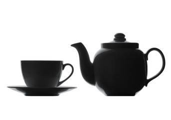 Teapot and cup. Silhouette on a white background