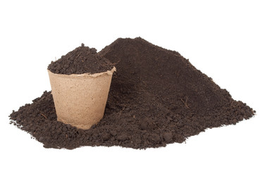 Pile of soil and peat pots
