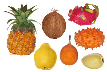 set of tropical fruits isolated on white