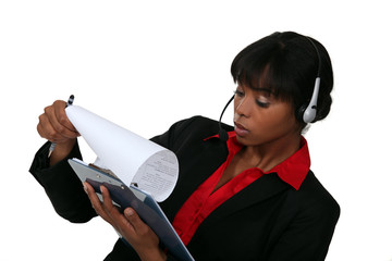 Call-center worker with clip-board