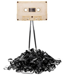 Audio tape cassette with subtracted out tape