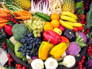 vegetables and fruit on the basket