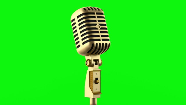 golden vintage microphone loop rotate on green chromakey