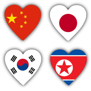 Flags in the shape of a heart, coutries