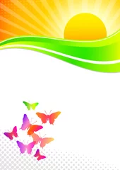Poster Vlinders Landschap - Zon - Achtergrond - 2e
