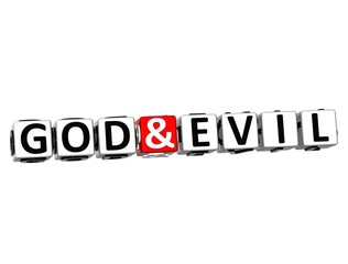 3D God And Evil Button Click Here Block Text