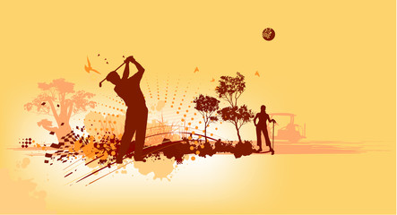 Golf Silhouettes in yellow background
