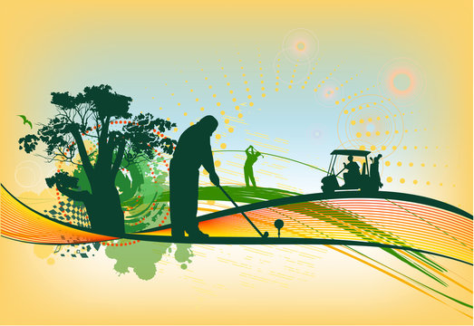 Golf Silhouettes in colorful background