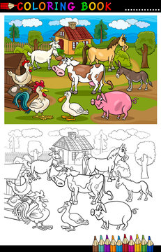 Cartoon Farm and Livestock Animals for Coloring