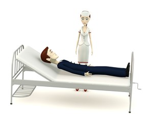 3d render of cartoon character on hospital bed