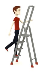 3d render of cartoon character on a ladder